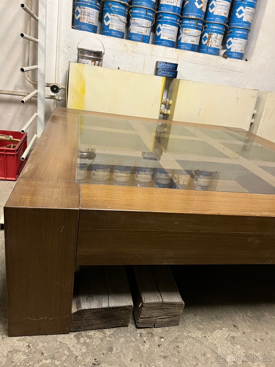 Konferenční stolek - dub masiv, skleněná deska - 3