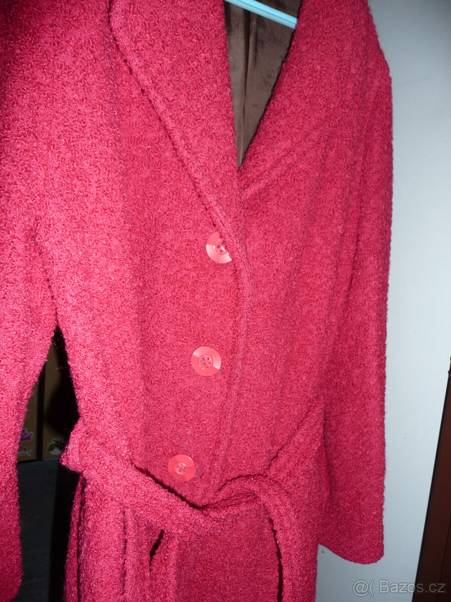 Kabát krátký podzimní + klobouk, fuchsiová vel.38 - 3