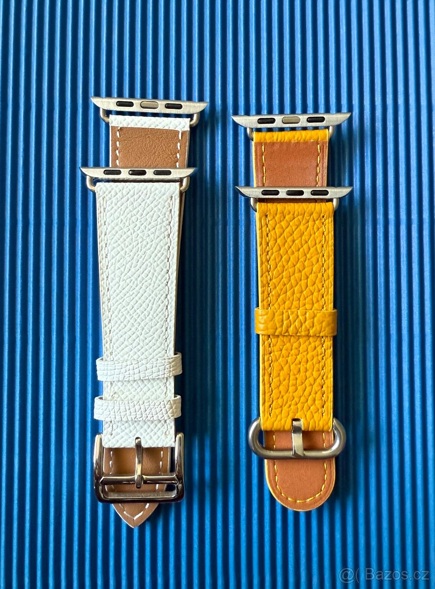 Kožené řemínky Apple Watch 42/44/45mm, bílý a žlutý - 3
