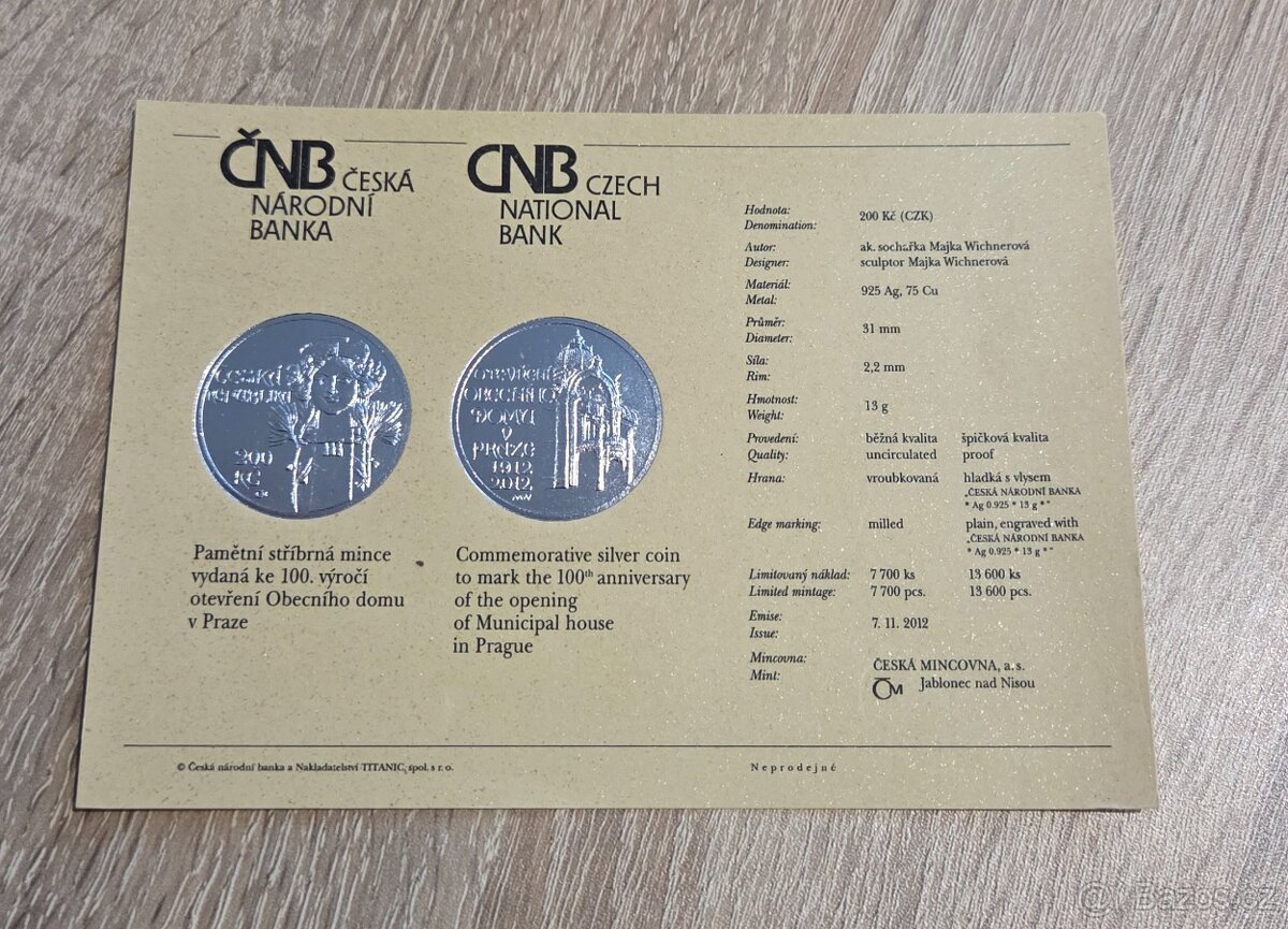 Stříbrná mince 200kč otevření Obecního domu v Praze Proof - 3