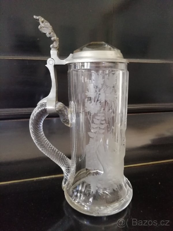 Skleněný zdobený džbán s víkem - 3