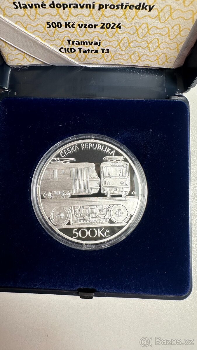 Stříbrná mince 500 Kč Tramvaj ČKD Tatra T3 PROOF - 3