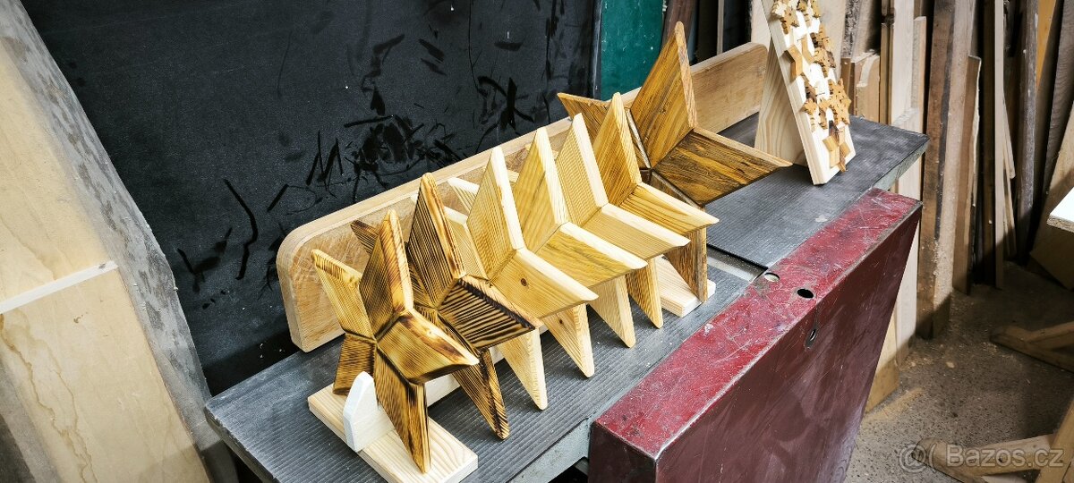 Dřevěný stromek, hvězda, vločka - 3