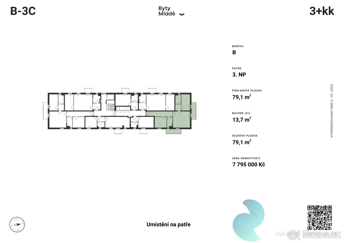 Byt B-3C, 3+kk, balkon - 3