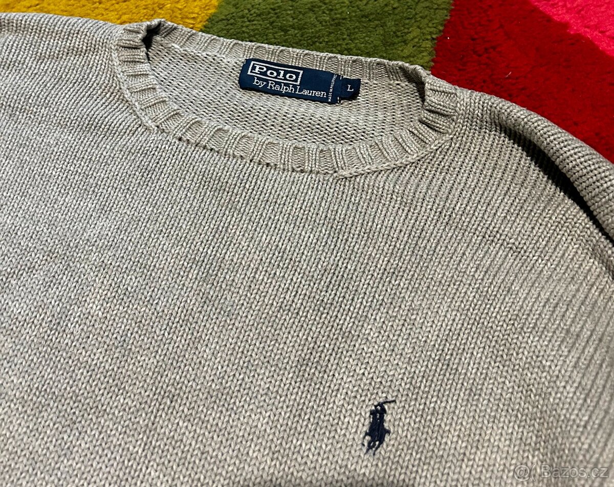 RALPH LAUREN GREY PÁNSKÝ SILNÝ ELEGANTNÍ BAVLNĚNÝ SVETR - 3