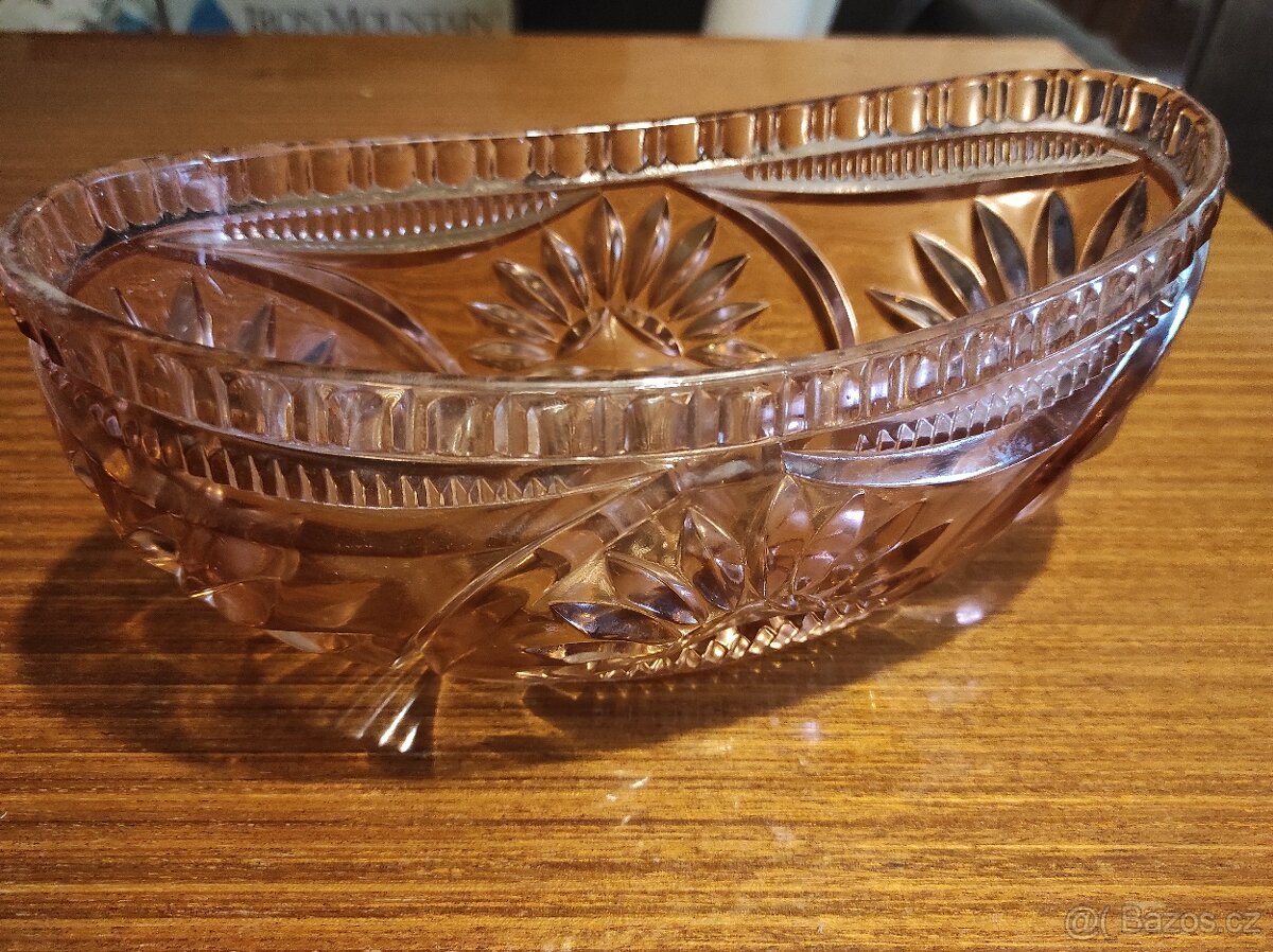 Růžová skleněná mísa žardiniéra - 3