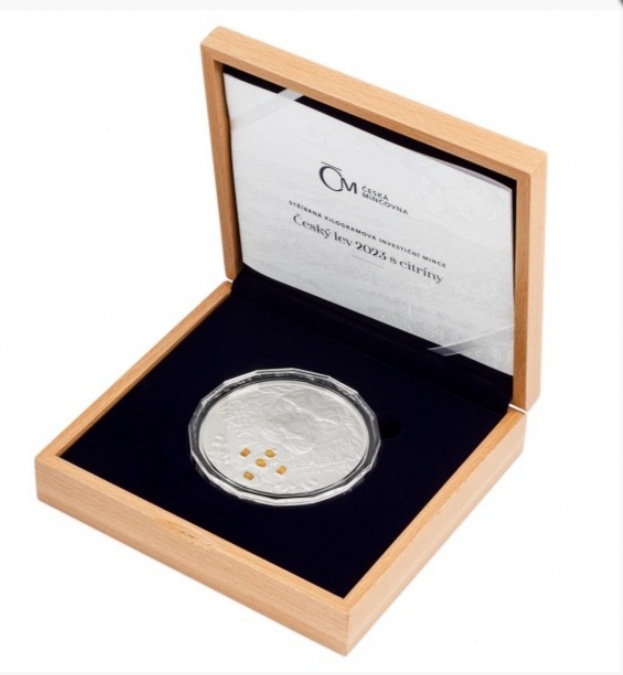 Stříbrná kilogramová mince Český lev 2023 s citríny - 3