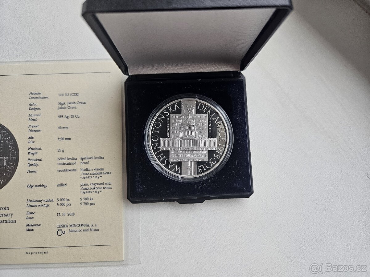 Mince ČNB 500Kč Washingtonská deklarace 2018 proof - 3