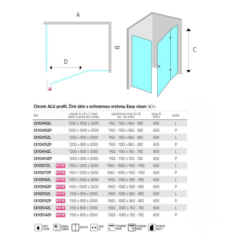 Prodám sprchový kout, Novea, obdélník, 120x90 cm, chrom ALU - 3