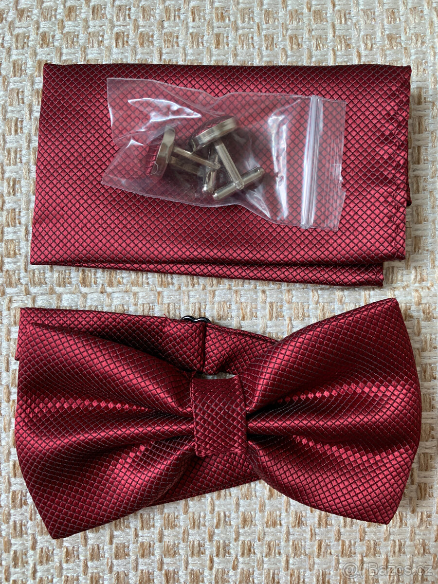 Pánský set motýlek+kapesníček, červený odstín - 3
