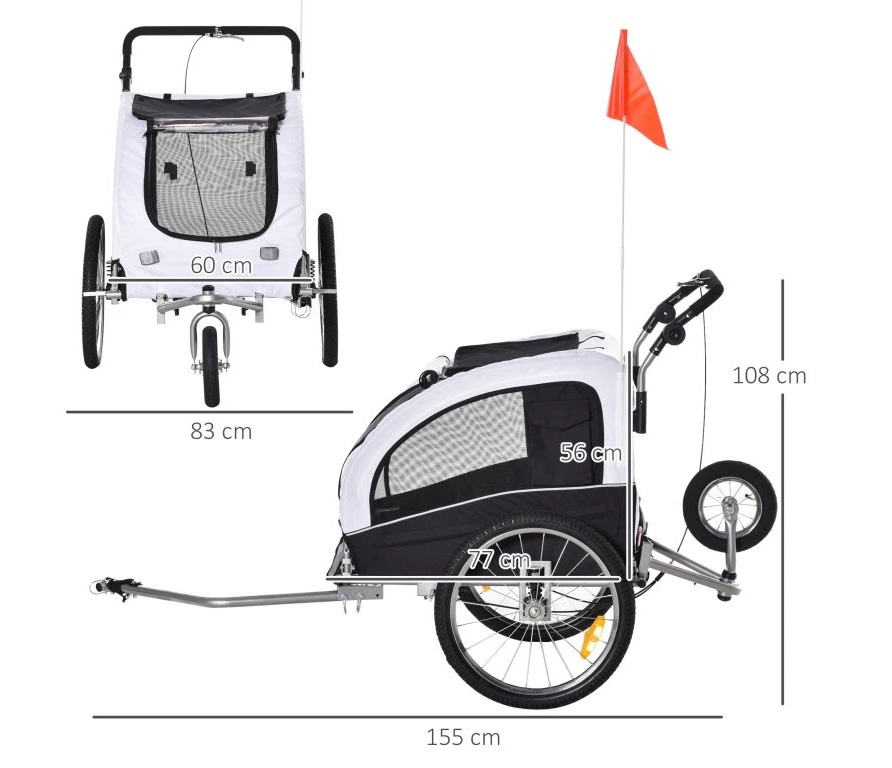 Vozík za kolo pro psy Dixon, bílý - 3