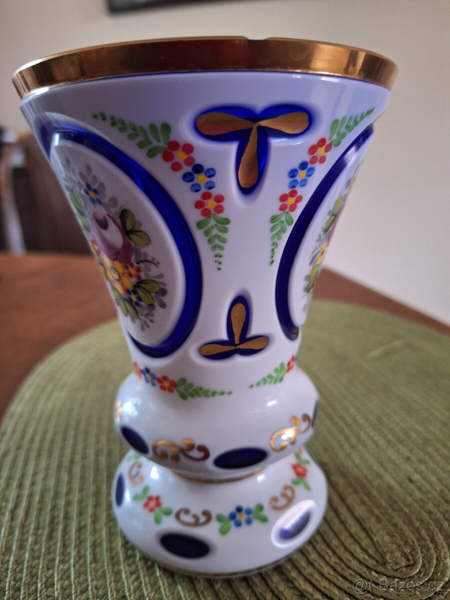 Vázička ,14 cm, přejímané opálové sklo, zlacená - 3