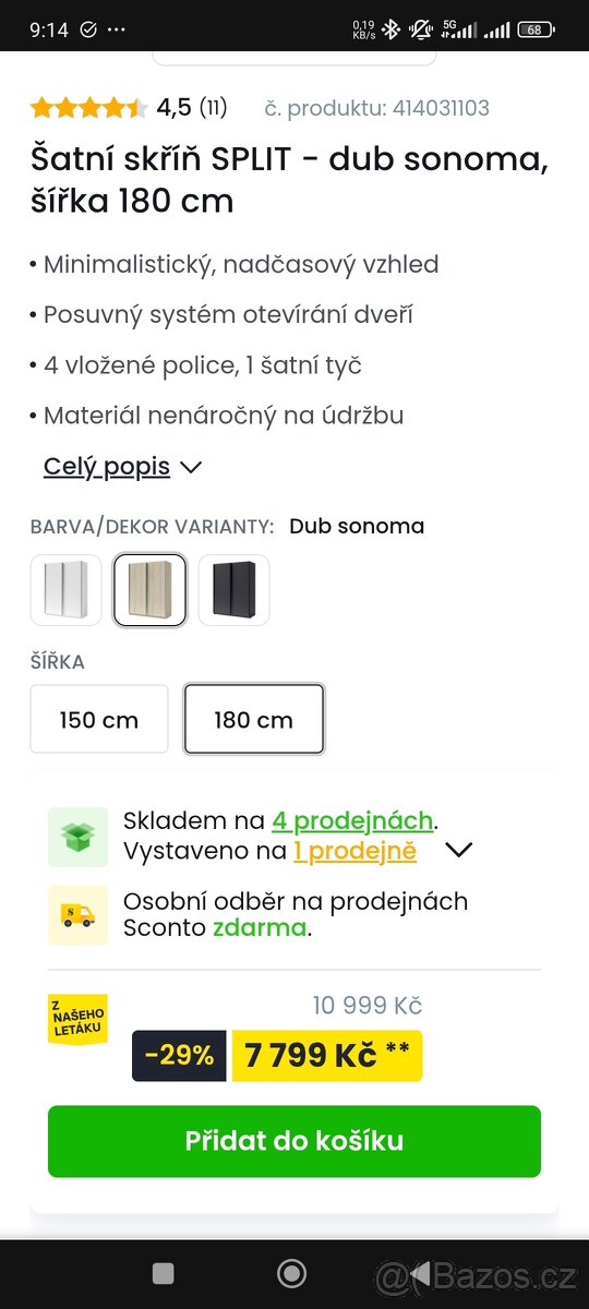 Šatní skřín SPLIT - dub sonoma, šířka 180 cm - 3