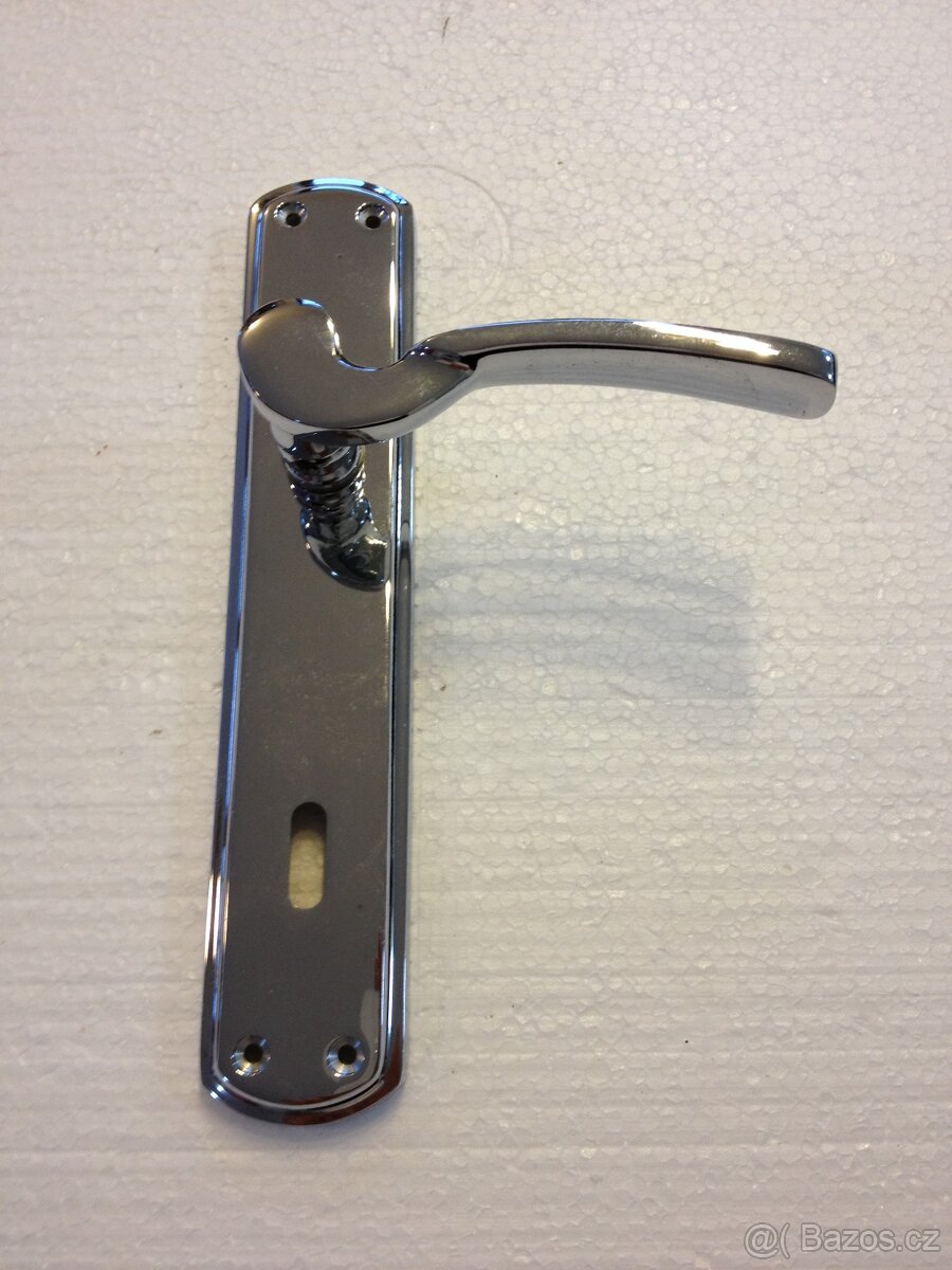 Dveřní klika / kování, stříbrná lesk, rozteč 90mm/23ks - 3