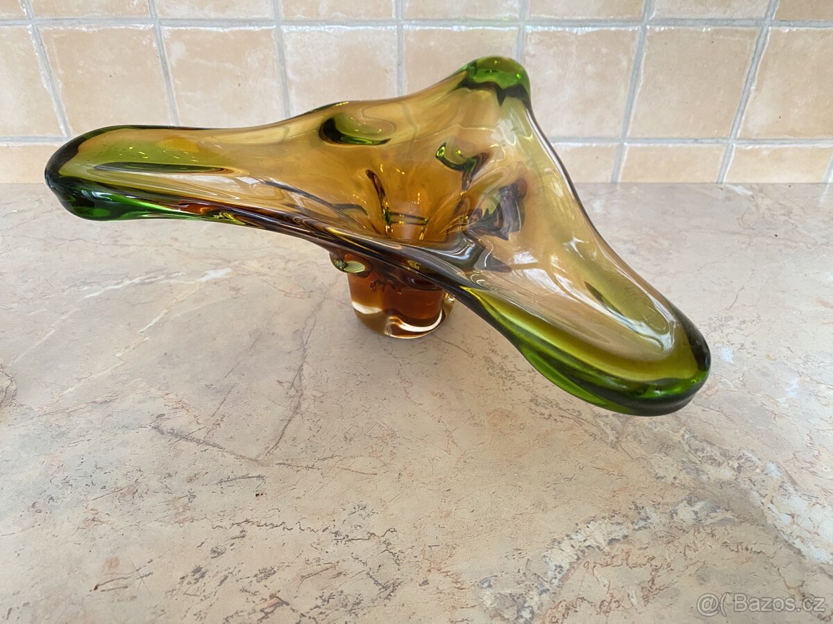 Hutní sklo váza a mísa - 3