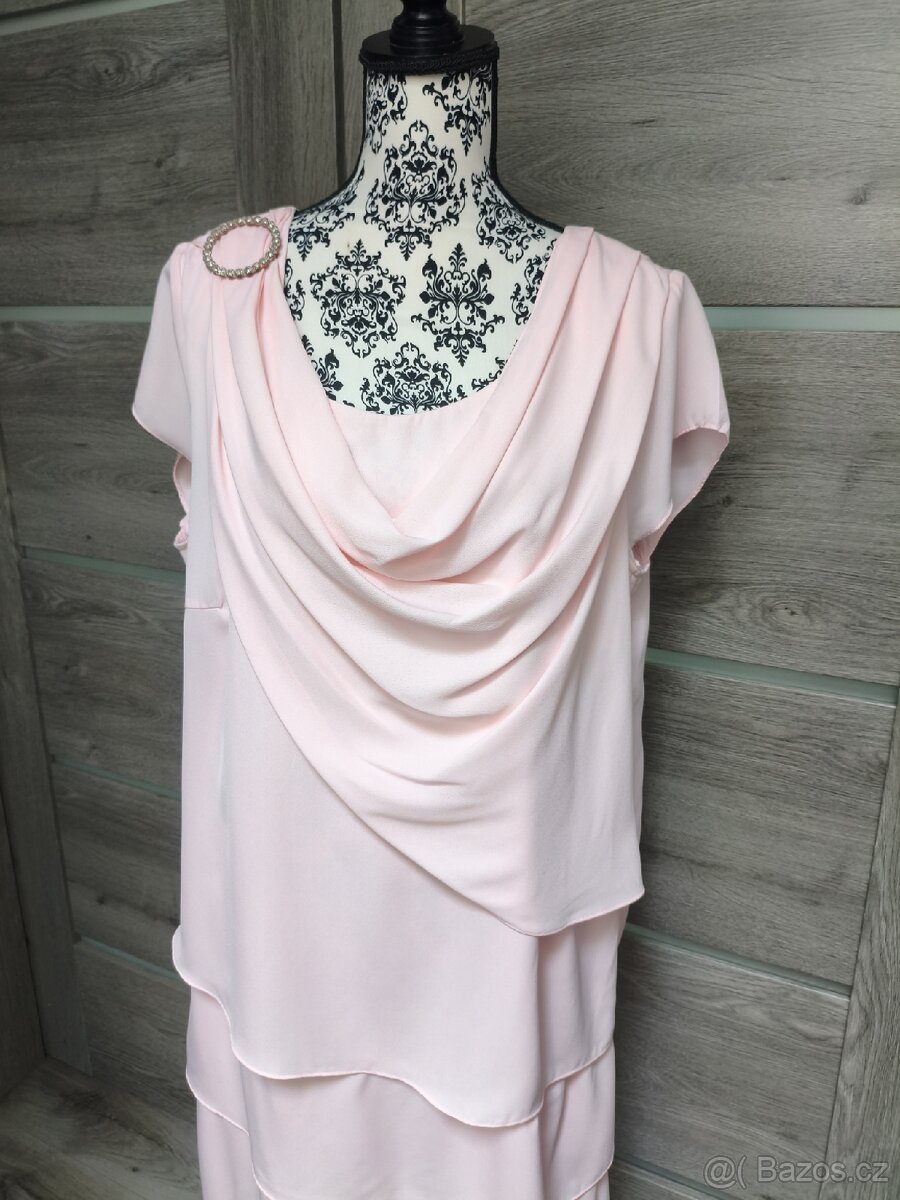 Růžové šifonové šaty vel. 48 - 3