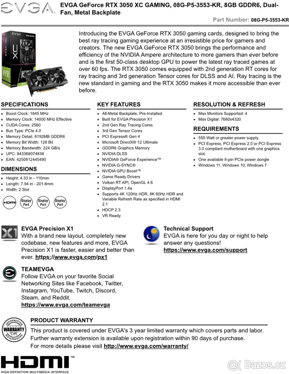 Grafická karta EVGA RTX 3050 8 GB - 3