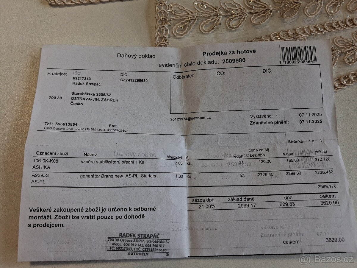 Prodám alternátor AS-PL, označení A9295S. - 3