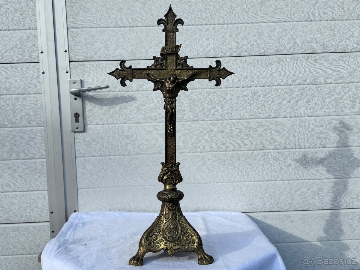 Barokní oltářní velký zdobený kříž původní kus - 3