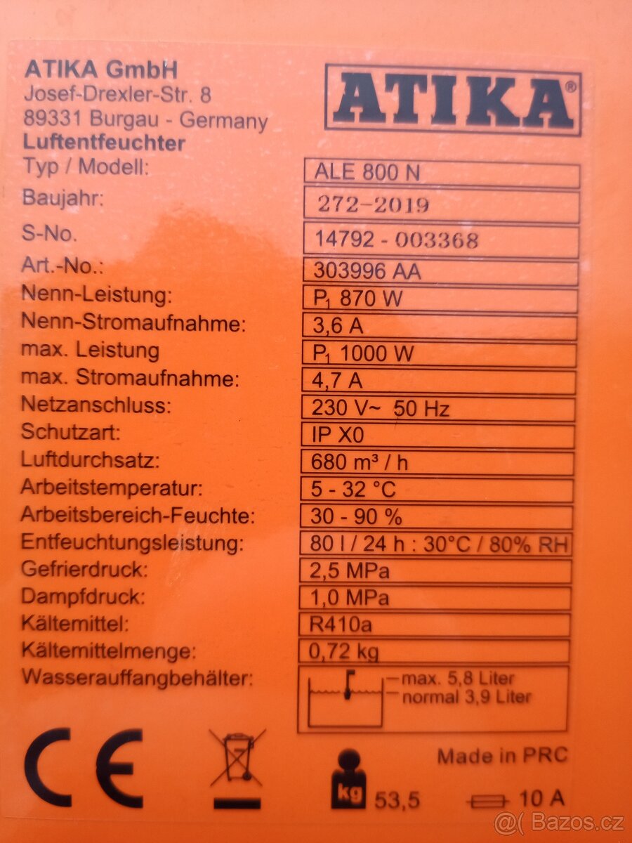 Průmyslový odvlhčovač ATIKA ALE 800 N - 3