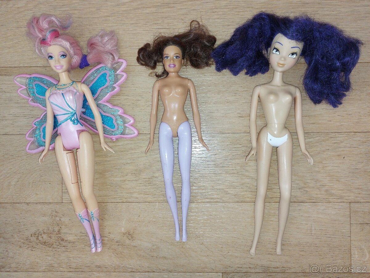 3 x panenka originál Barbie Mattel + panenka Disney, šatičky - 3