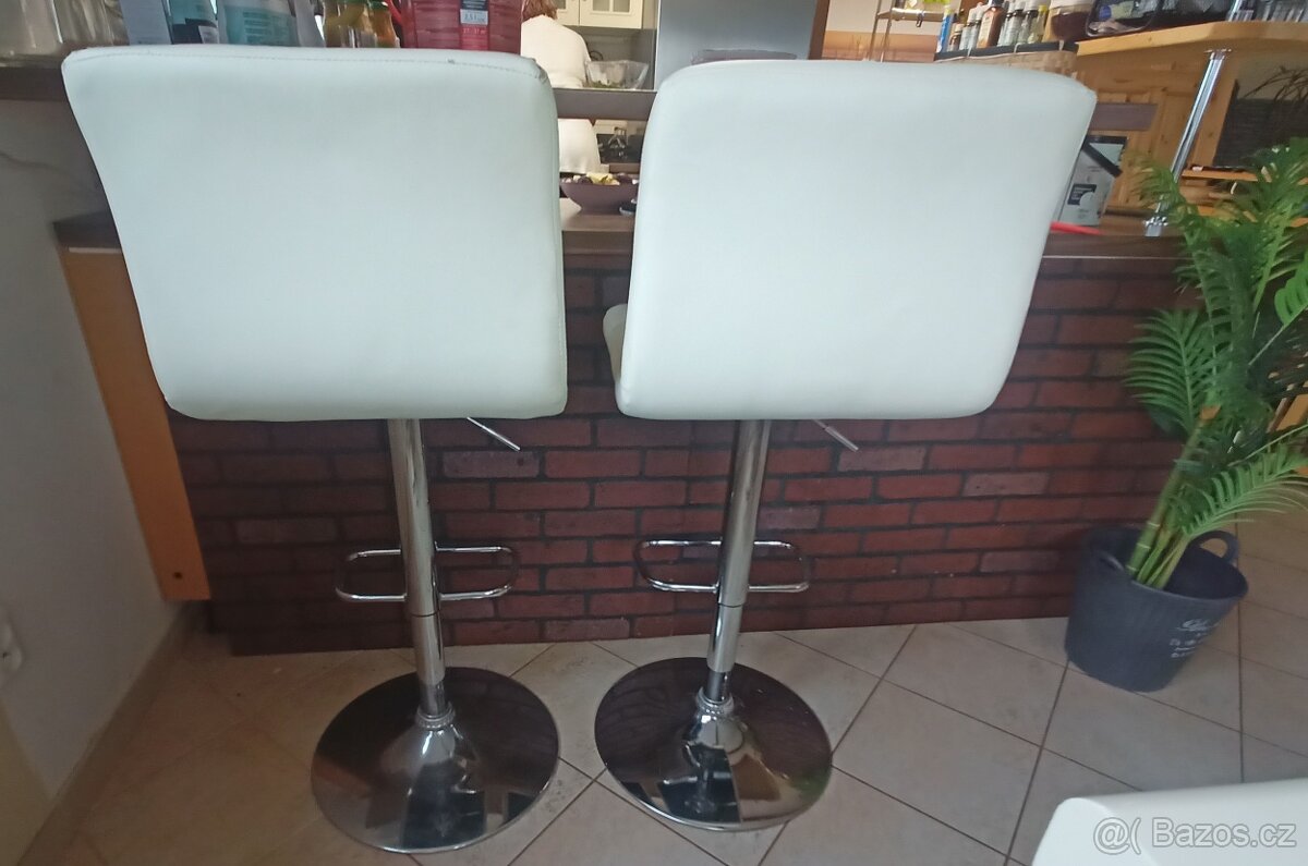 2 barové stavitelné židle béžová kůže chrom noha - 3