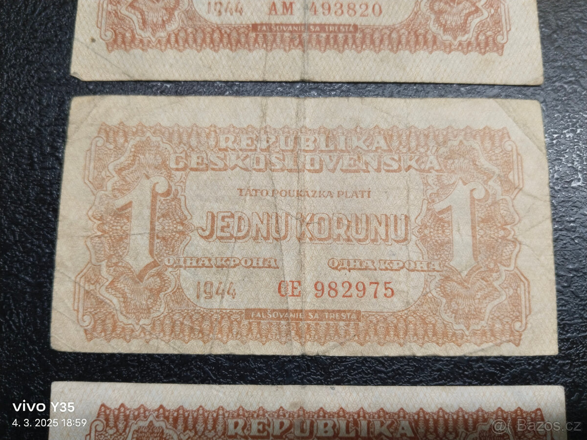 Korunové poukázky 1944 Československo posunutý tisk - 3