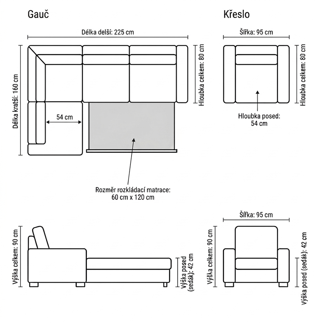 Kožený rozkládací gauč a křeslo - 3