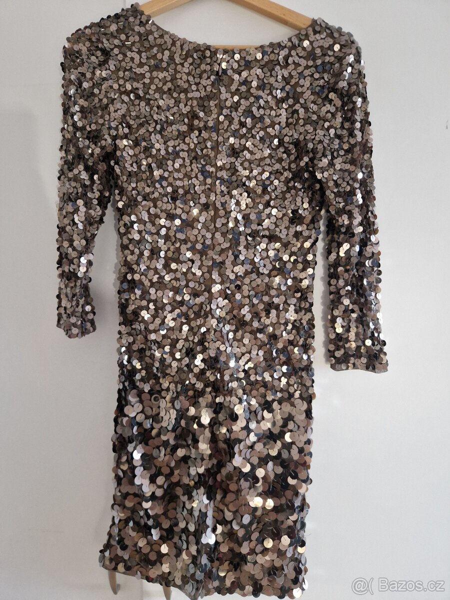 Hnědé flitrové večerní šaty velikost 36/38 - 3