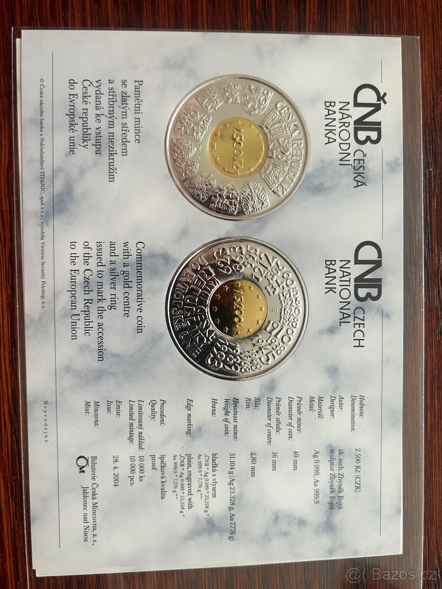 Bimetalová mince 2 500 Kč 2004 - Vstup České republiky do EU - 3