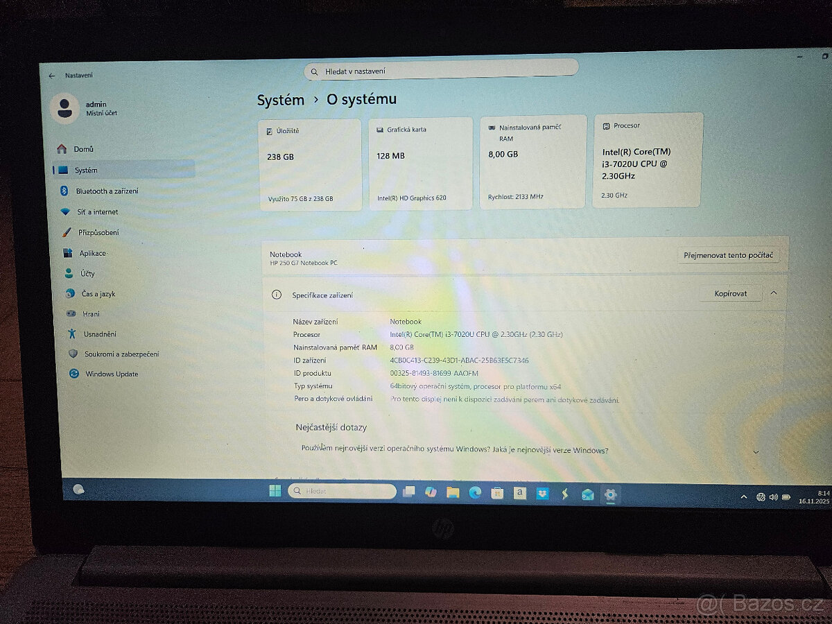 Prodám notebook HP 250 G7 15.6 - 3