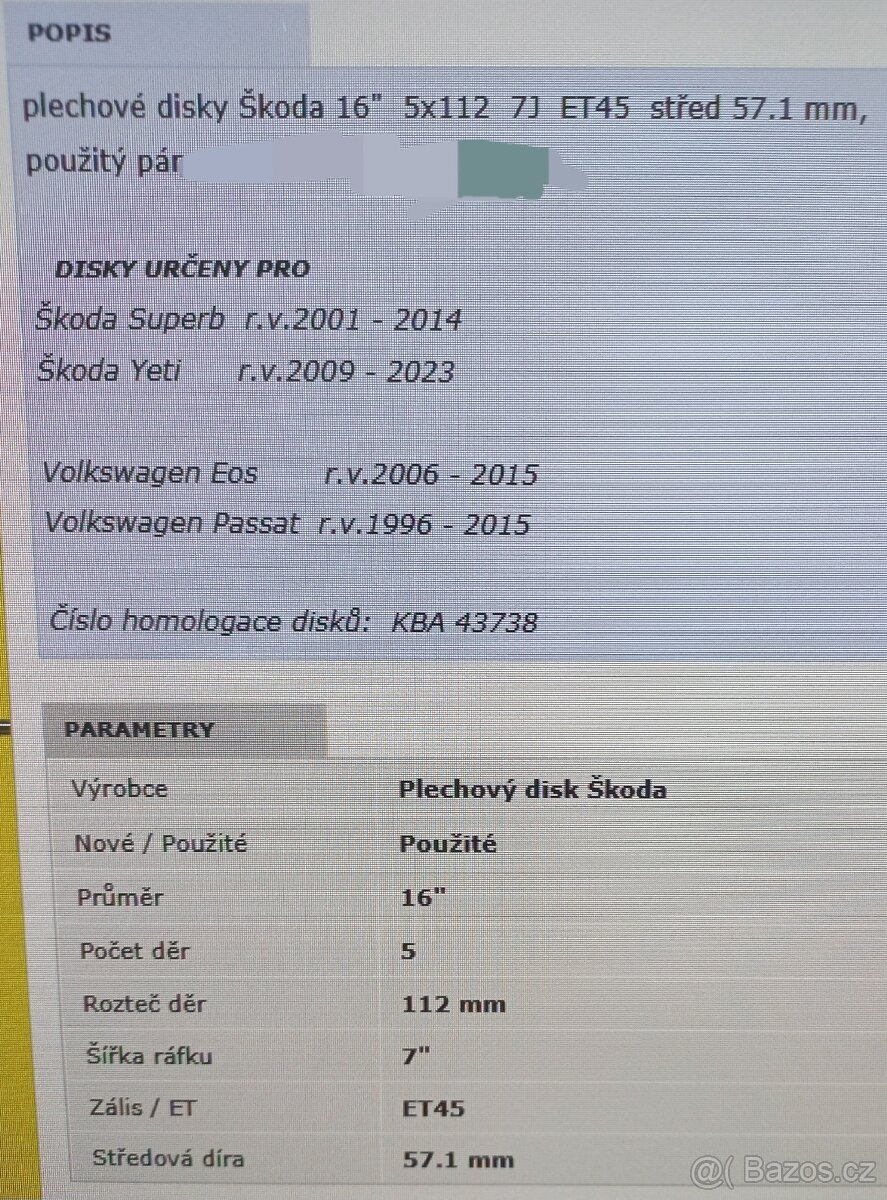 Prodám 4x plechový disk pro Superb,Yeti,Passat. - 3