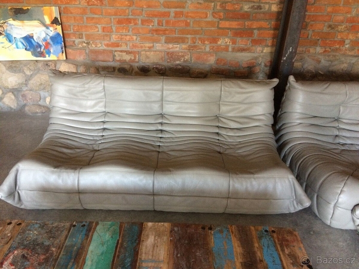 Sada Togo Ligne Roset z pravé kůže šedé, 5dílná (3, 2, 1, ro - 3