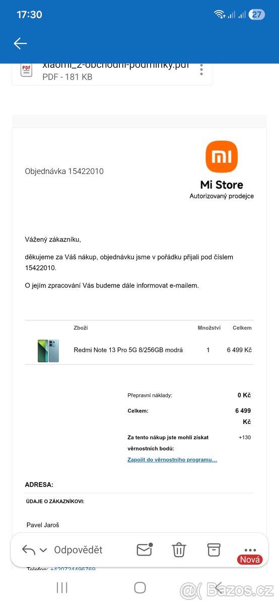 Prodám Redmi 13 PRO 5G ocean tial , 8GB, 256GM ROM - 3