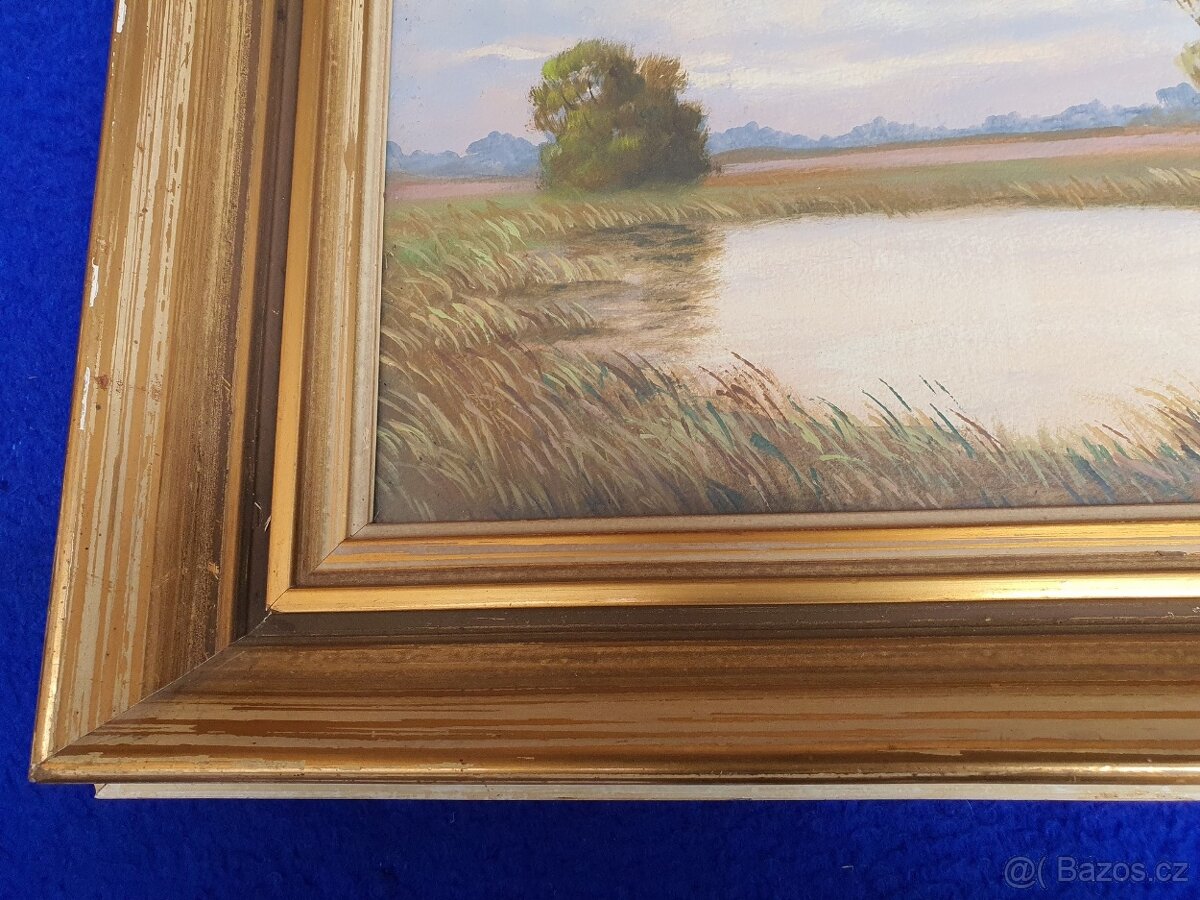 Obraz ak.malíř Václav Vejr – Blata, perfektní stav, sklo - 3