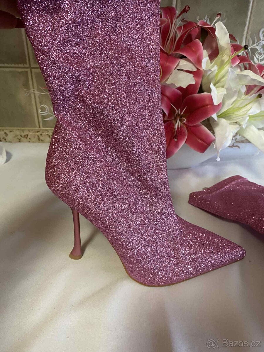 Růžové třpytivé kotníkové kozačky SIMMI London - 3