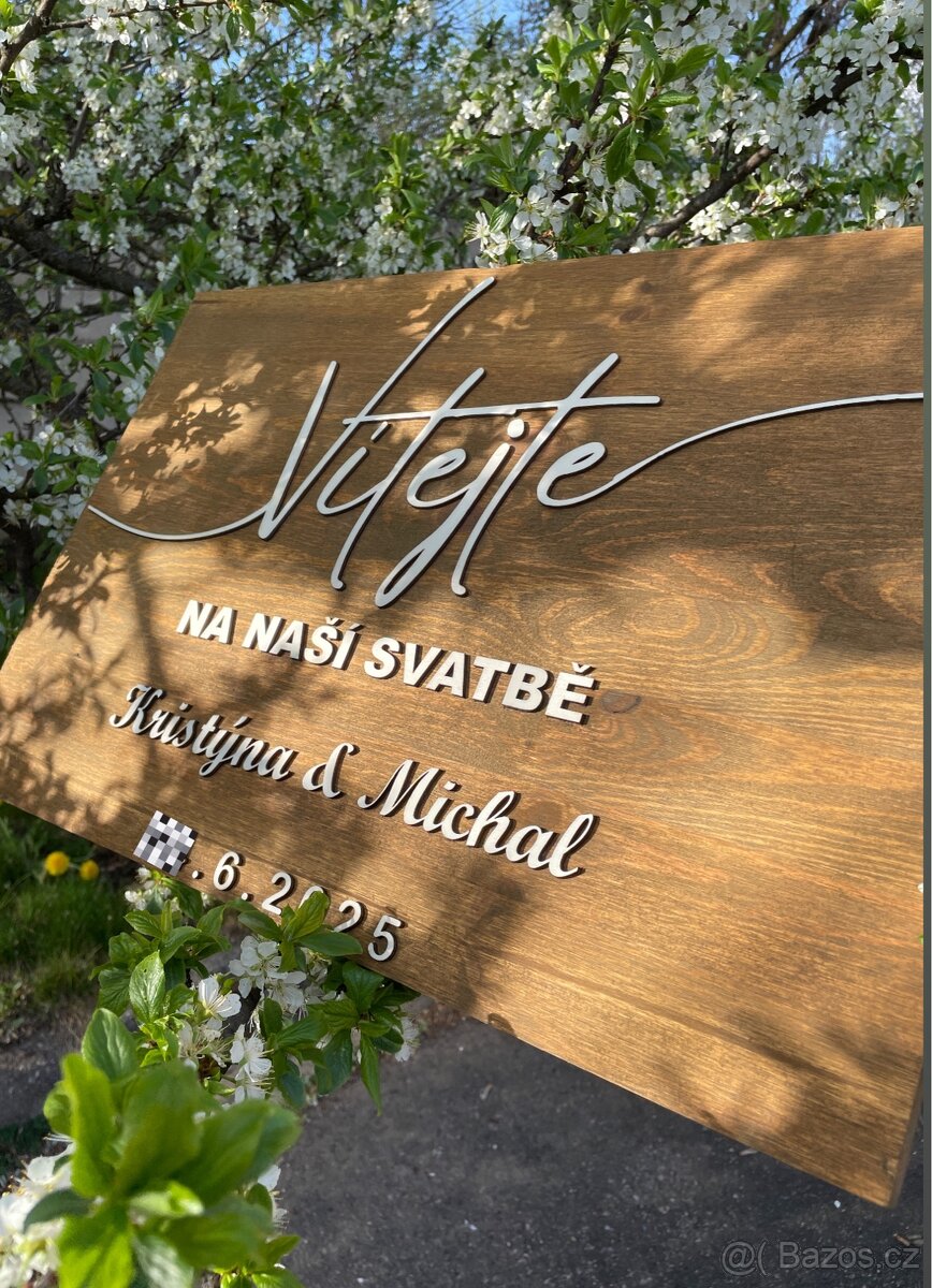 Dřevěná svatební cedule na míru – gravírováno laserem - 3