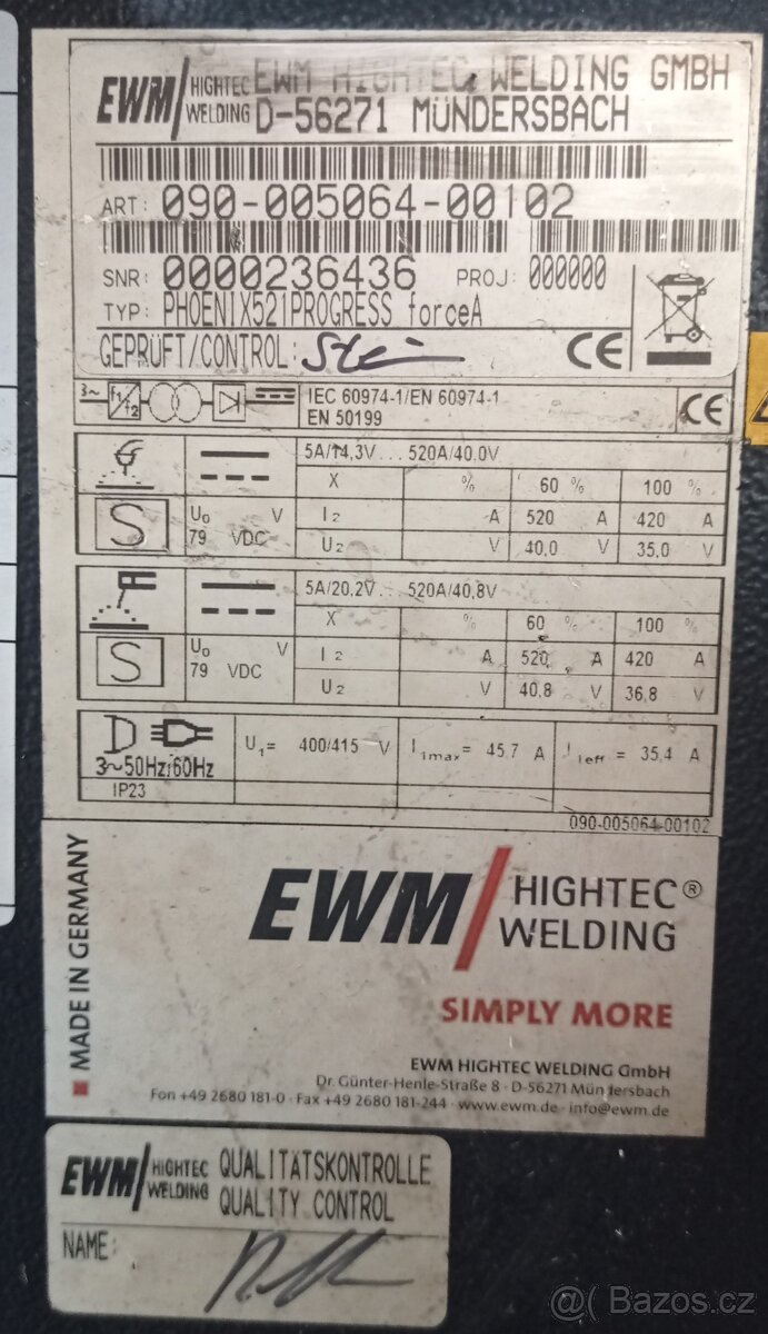 Synergická MIG/MAG svářečka EWM Phoenix 521 Progress Force A - 3