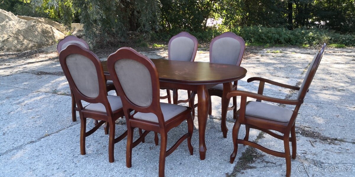 Masivní rozkládací stůl+6 židlí - 3