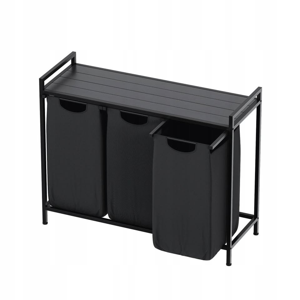 Tříkomorový koš na prádlo s odkládací policí, černý - 3