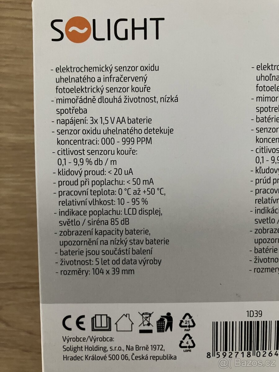 Detektor CO a kouře Solight - 3