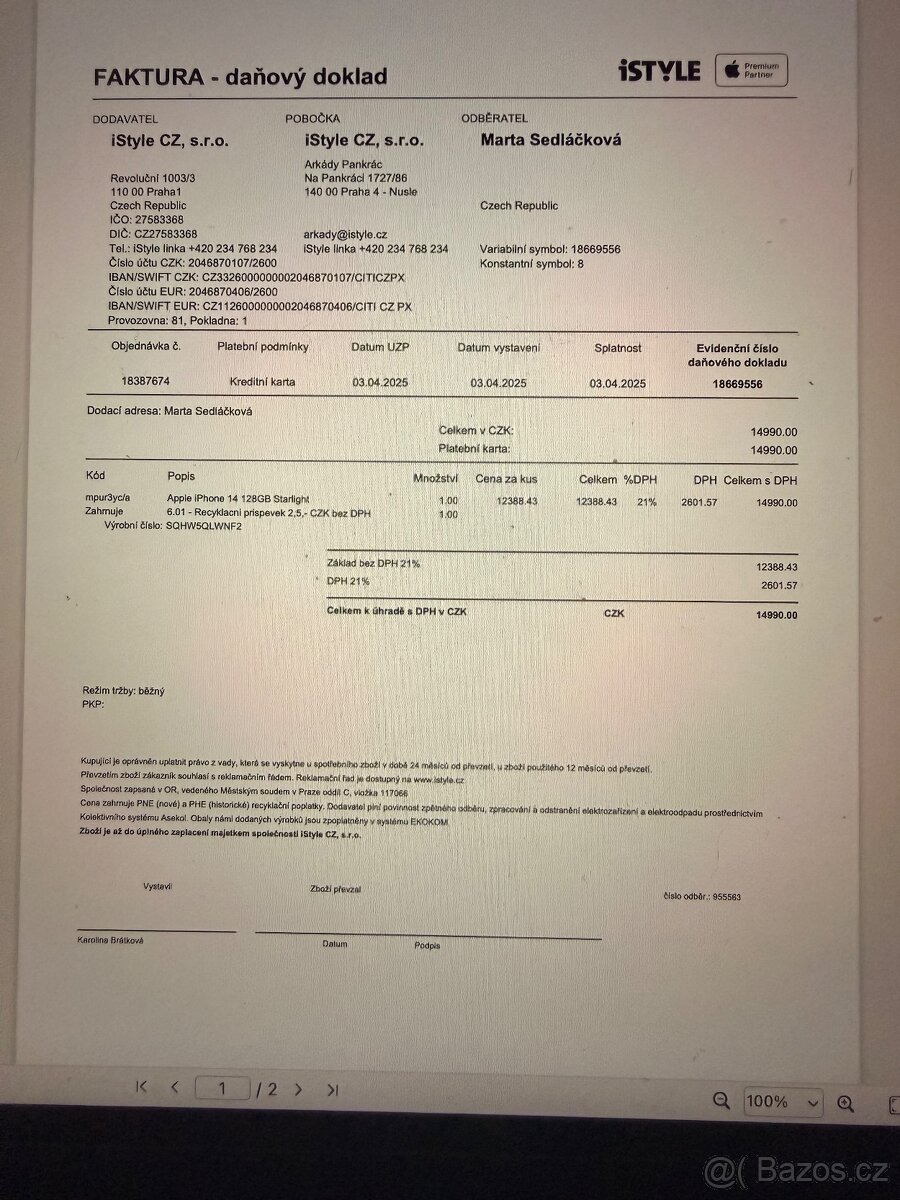 Iphone 14 128 GB, bílá barva, TOP STAV, ZÁRUKA - 3