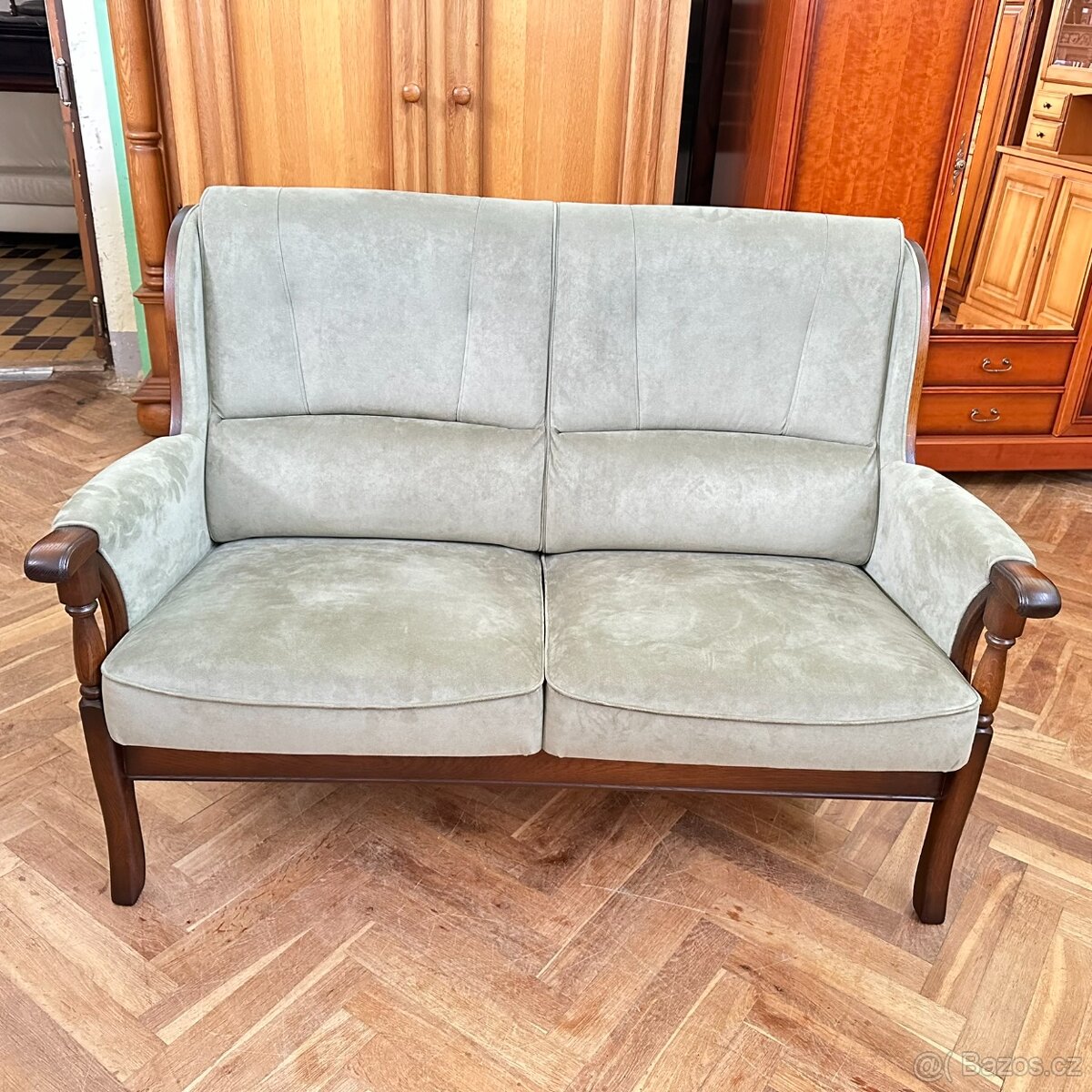 Gauč zelenkavé čal. tmavý dub masiv - 3