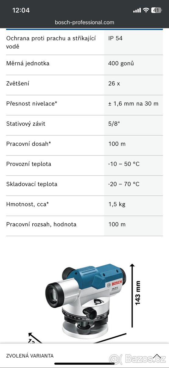 Optický nivelační přístroj Bosch + stativ, lať - 3