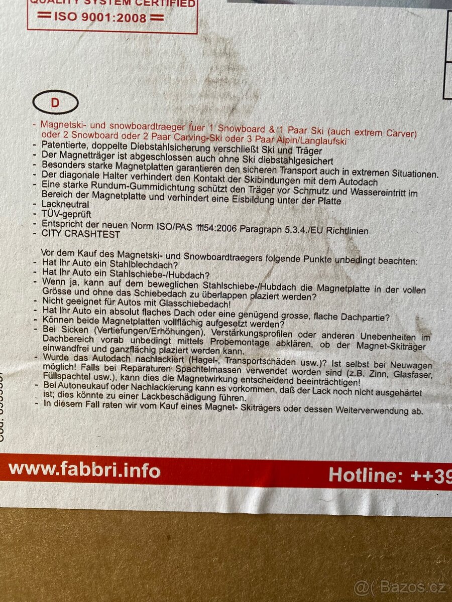Magnetický střešní nosič na lyže a snoboardy - 3