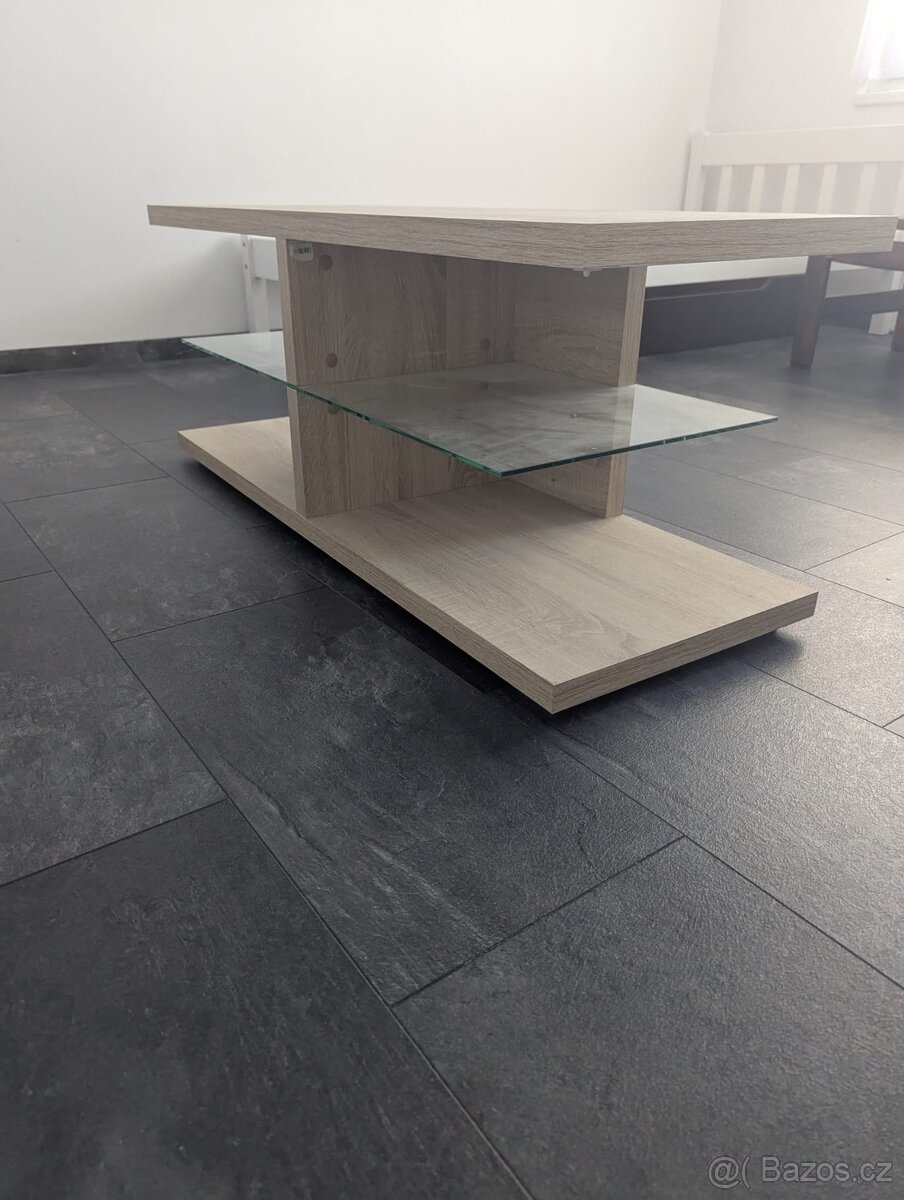 Moderní TV stolek se skleněnou policí (jako nový) - 3