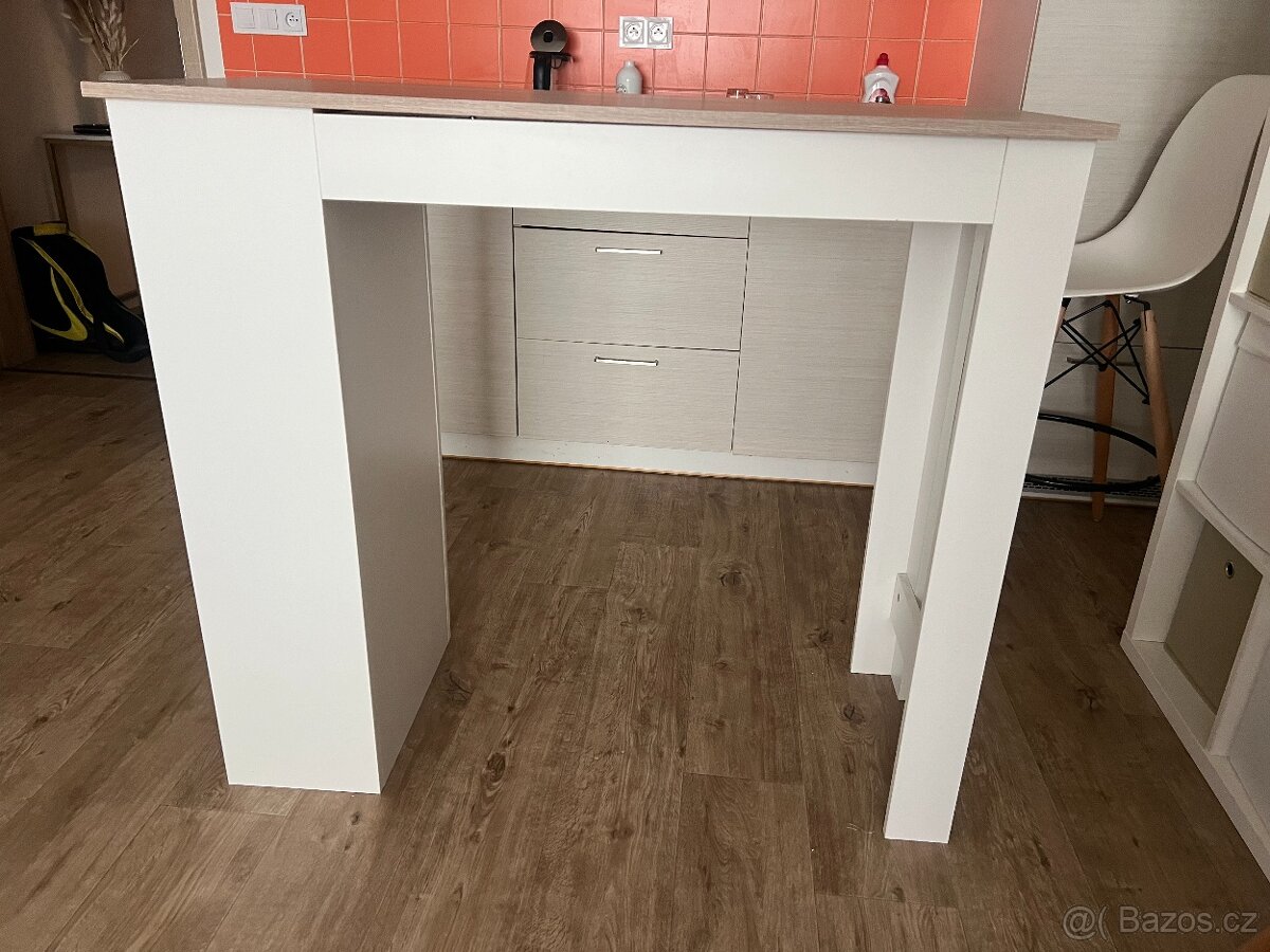 Barový stůl / kuchyňský ostrůvek s policemi – dub / bílá - 3