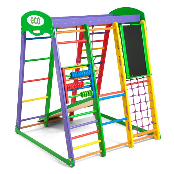 Dětské domácí dřevěné hřiště a prolézačka, šplhací sítě - 3