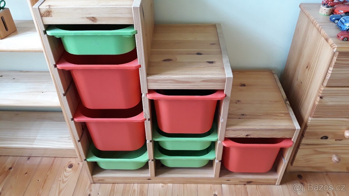 Dřevěný psací stůl,židle,polička s úložnými boxy - 3