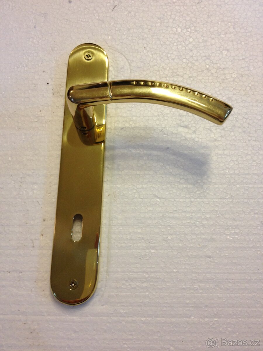 Dveřní klika / kování, zlatá lesk, rozteč 90mm /23ks - 3